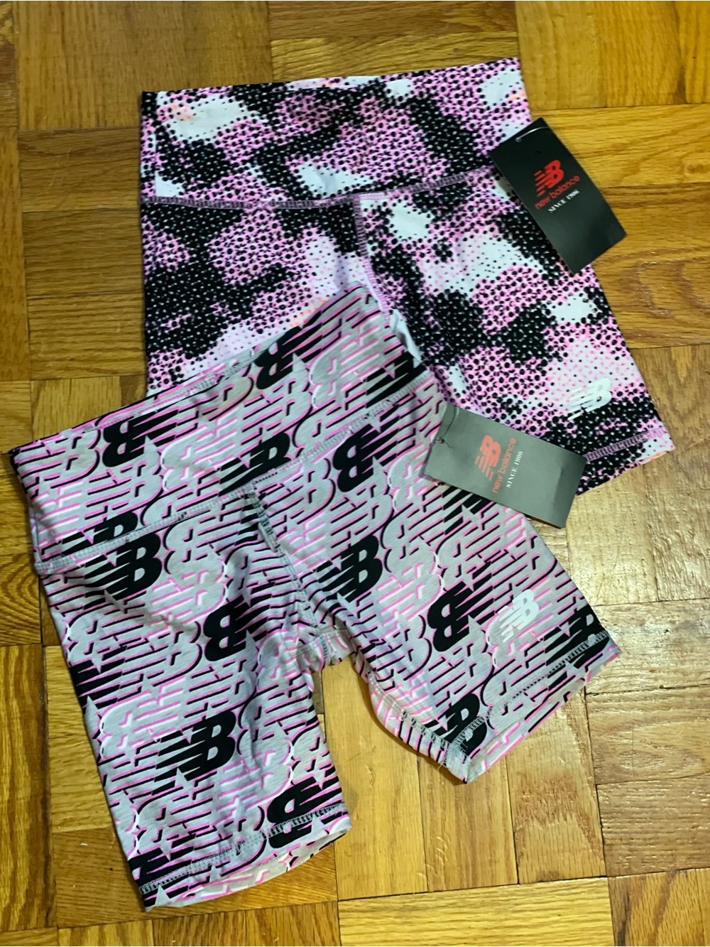 New Balance Pink & Black Patterned Kids Bike Shorts - 2-Pack